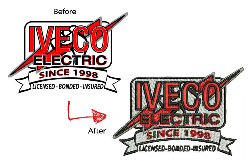 Embroidery digitizing before and after example