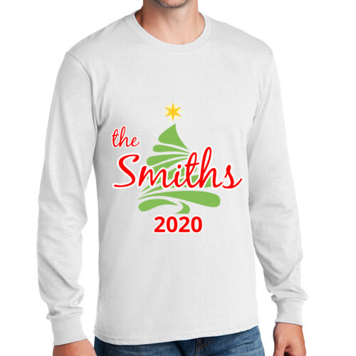 Custom Name Christmas Tree - Long Sleeve Core Cotton Tee Thumbnail