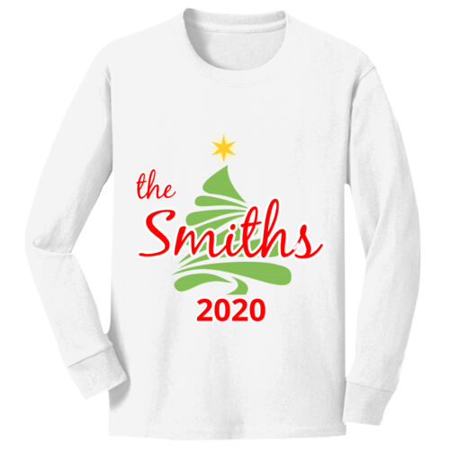 Custom Name Christmas Tree - Youth Long Sleeve Core Cotton Tee Thumbnail