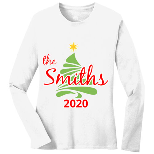 Custom Name Christmas Tree - Ladies Long Sleeve Core Cotton Tee Thumbnail