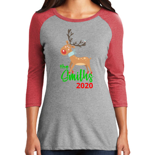 Family Name Reindeer - Women's Perfect Tri ® 3/4 Sleeve Raglan Thumbnail