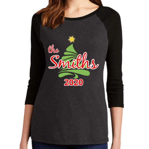 Custom Name Christmas Tree - Women's Perfect Tri ® 3/4 Sleeve Raglan Thumbnail