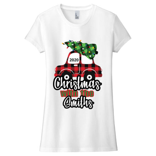 Customizable Christmas with the Family Name Buffalo Plaid Car  - ® Women's Fitted Perfect Tri ® Tee Thumbnail