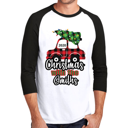 Customizable Christmas with the Family Name Buffalo Plaid Car  - ® Perfect Tri ® 3/4 Sleeve Raglan Thumbnail
