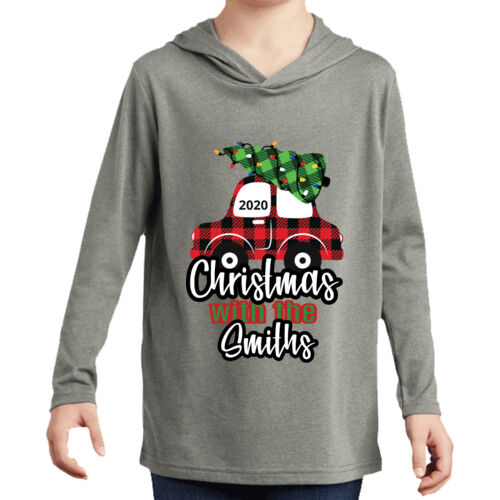 Customizable Christmas with the Family Name Buffalo Plaid Car  - ® Youth Perfect Tri ® Long Sleeve Hoodie Thumbnail