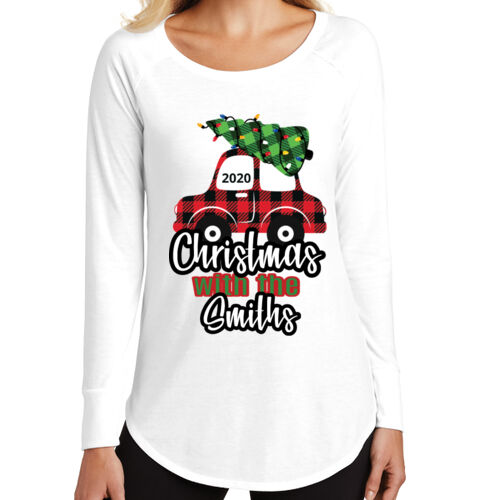 Customizable Christmas with the Family Name Buffalo Plaid Car  - ® Women's Perfect Tri ® Long Sleeve Tunic Tee Thumbnail