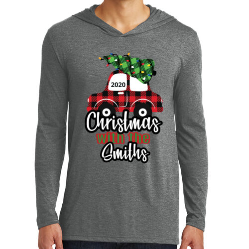 Customizable Christmas with the Family Name Buffalo Plaid Car  - Perfect Tri ® Long Sleeve Hoodie Thumbnail