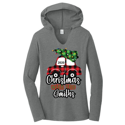 Customizable Christmas with the Family Name Buffalo Plaid Car  - Women's Perfect Tri ® Long Sleeve Hoodie Thumbnail