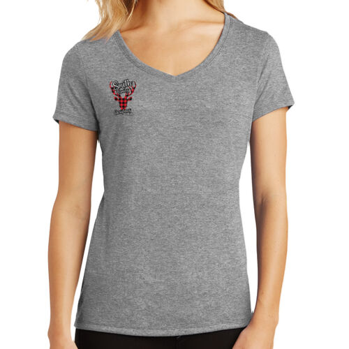 Customizable Family Name Buffalo Plaid Deer - Women's Perfect Tri ® V Neck Tee Thumbnail