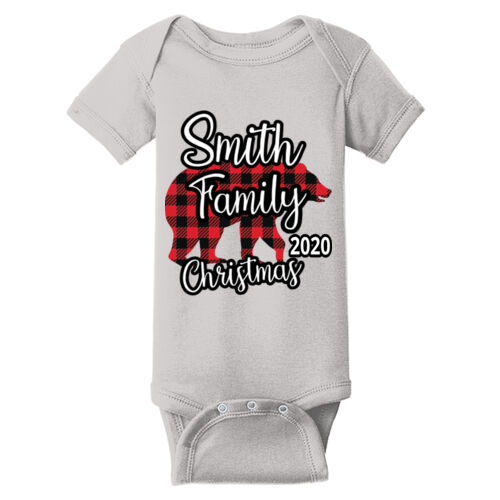 Family Name Buffalo Plaid Bear - ™ Infant Short Sleeve Baby Rib Bodysuit Thumbnail