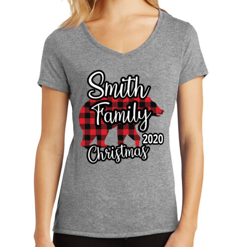 Family Name Buffalo Plaid Bear - Women's Perfect Tri ® V Neck Tee Thumbnail