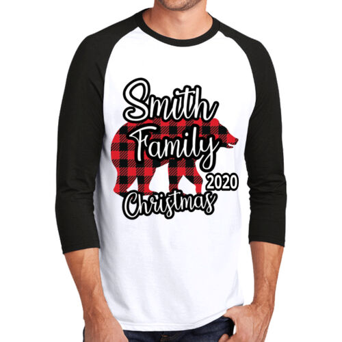 Family Name Buffalo Plaid Bear - ® Perfect Tri ® 3/4 Sleeve Raglan Thumbnail