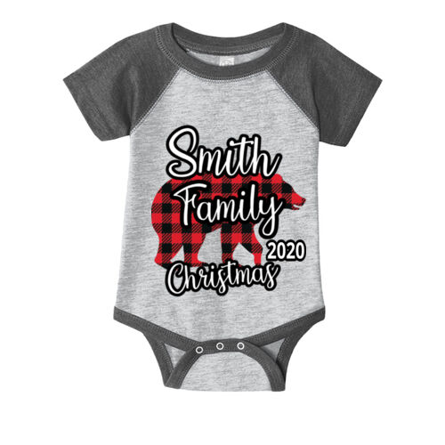 Family Name Buffalo Plaid Bear - ™ Infant Baseball Fine Jersey Bodysuit Thumbnail