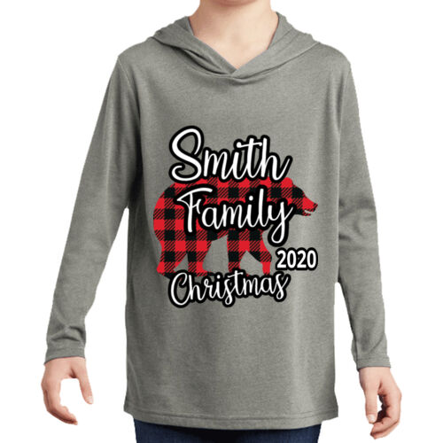 Family Name Buffalo Plaid Bear - ® Youth Perfect Tri ® Long Sleeve Hoodie Thumbnail