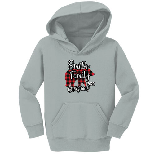 Family Name Buffalo Plaid Bear - Toddler Core Fleece Pullover Hooded Sweatshirt Thumbnail
