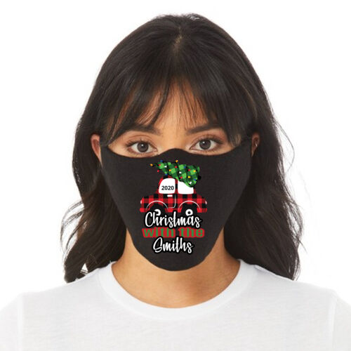 Buffalo Print Car Christmas with the Family Name - Adult/Child Soft Breathable Cotton/Poly T-Shirt Face Covering (10-Pack) 2 Thumbnail