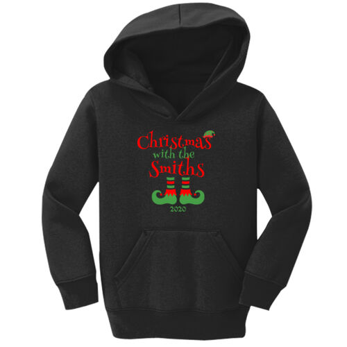 Christmas with the Custom Name Elf Shoes - Toddler Core Fleece Pullover Hooded Sweatshirt Thumbnail