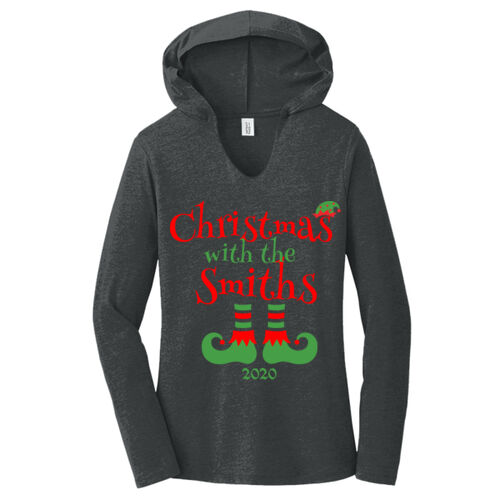 Christmas with the Custom Name Elf Shoes - Women's Perfect Tri ® Long Sleeve Hoodie Thumbnail