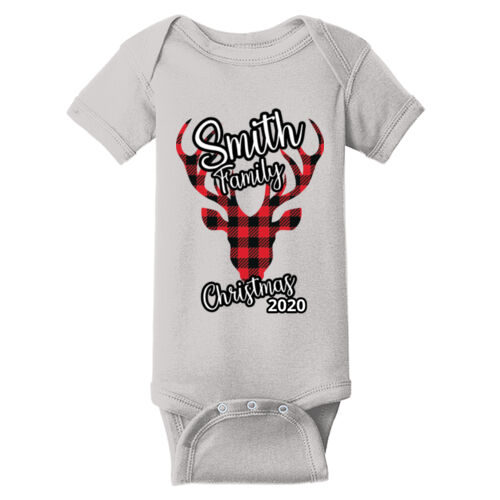 Customizable Family Name Buffalo Plaid Deer - ™ Infant Short Sleeve Baby Rib Bodysuit Thumbnail