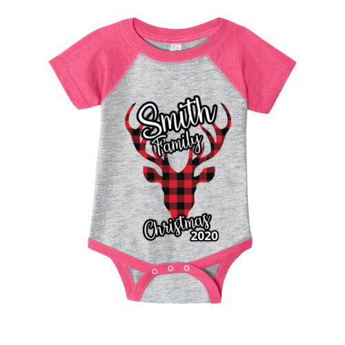 Customizable Family Name Buffalo Plaid Deer - ™ Infant Baseball Fine Jersey Bodysuit Thumbnail