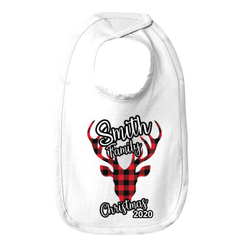 Customizable Family Name Buffalo Plaid Deer - ™ Infant Premium Jersey Bib Thumbnail