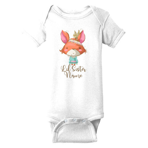 Personalized Lil Sister Woodland Tribal Fox Water Color  - ™ Infant Short Sleeve Baby Rib Bodysuit Thumbnail