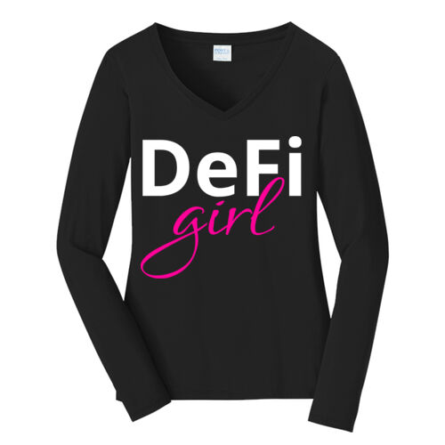 DeFi Girl Customizable - Ladies Long Sleeve Fan Favorite V Neck Tee Thumbnail