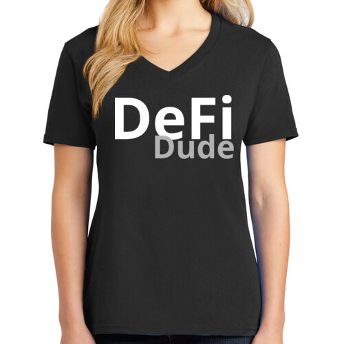 DeFi Dude Customizable - Ladies Core Cotton V Neck Tee Thumbnail