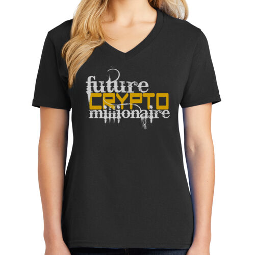 Future Crypto Millionaire customizable - Ladies Core Cotton V Neck Tee Thumbnail